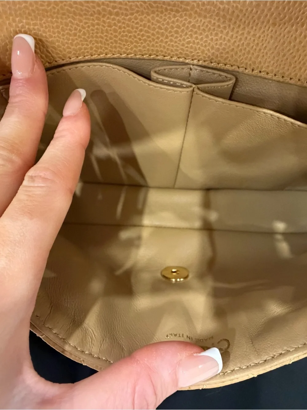 CHANEL Quilted Shoulder Bag in Camel Tan with Gold Hardware